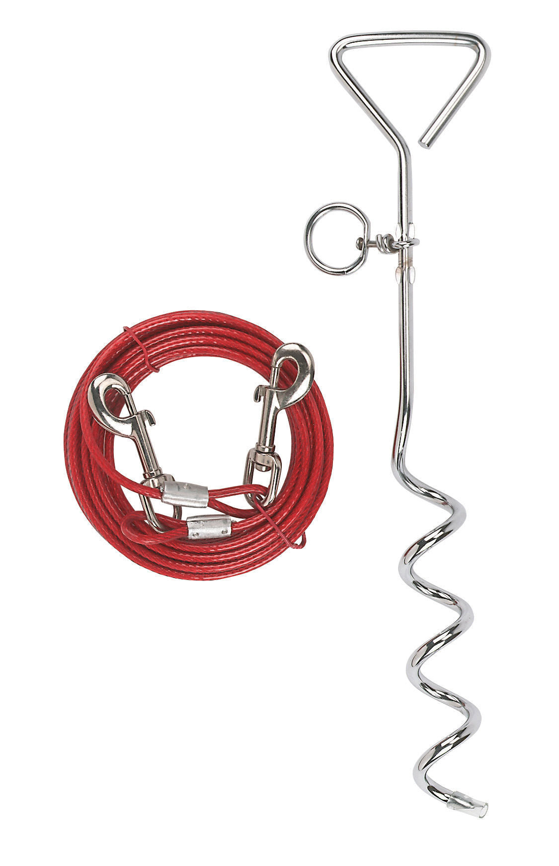 Anchoring spiral stake-out with running line