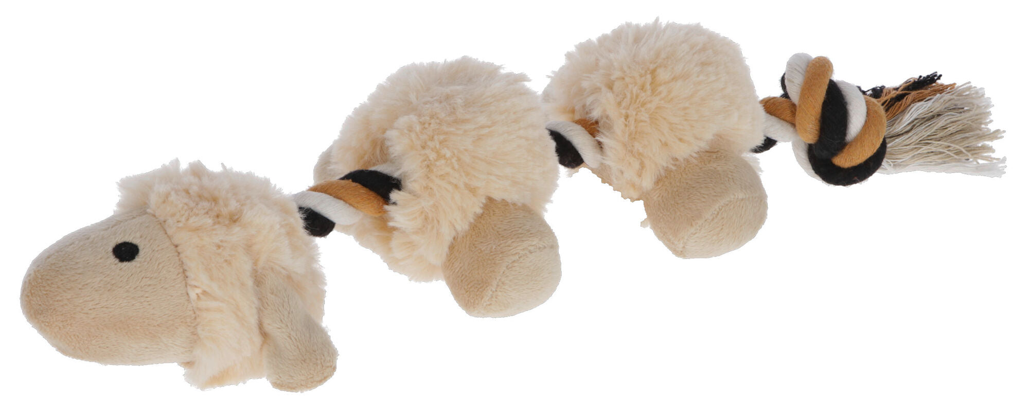 Lamb toy on rope with 3 squeakers